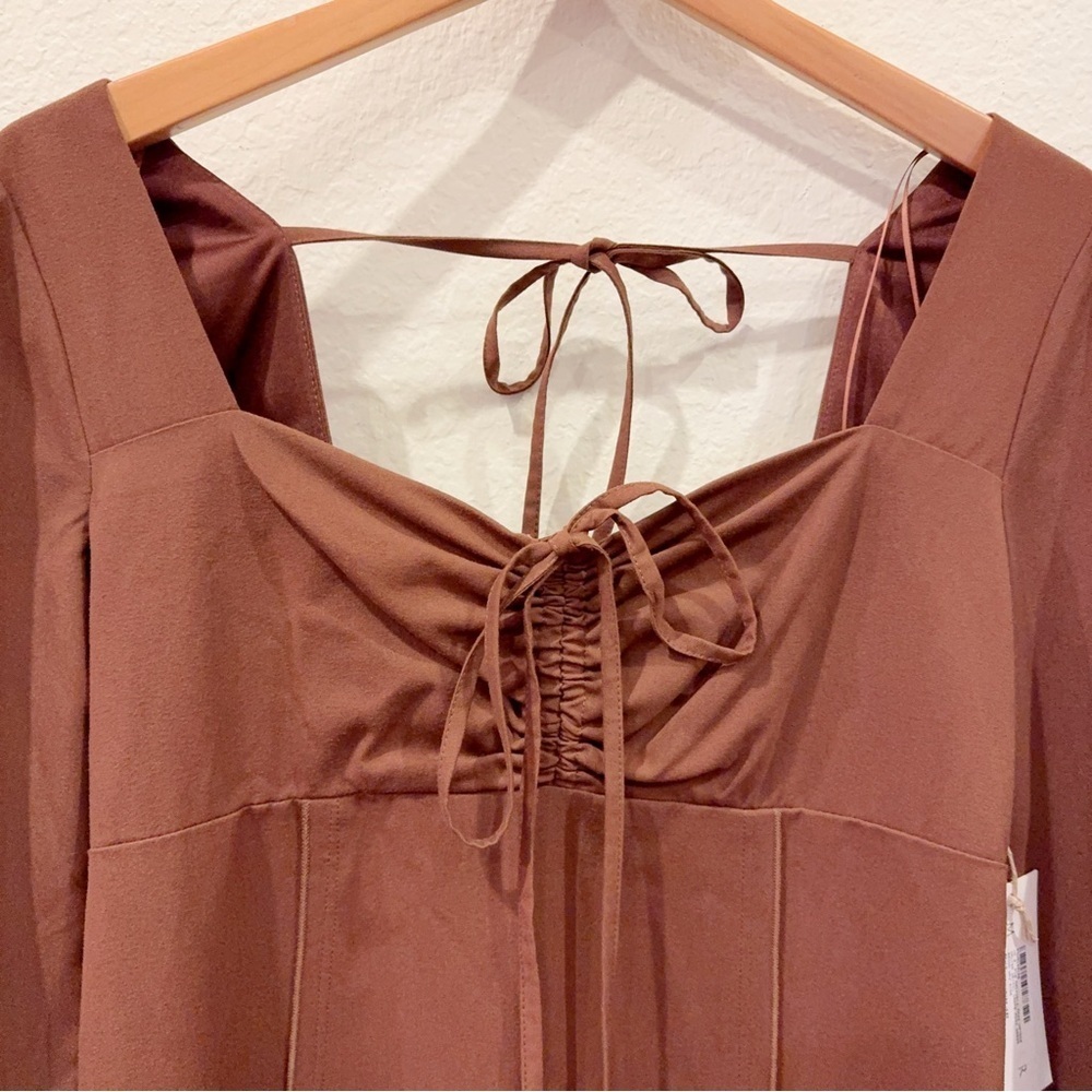 Moon River Halter Detail Ruched Crepe Midi Dress in Brown NWT Size Small - Picture 9 of 13